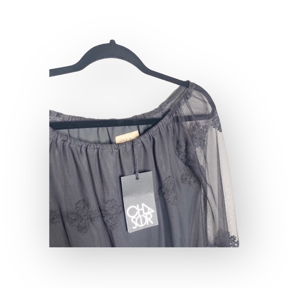 new Chaser ✶ Vintage Inspired Mesh + Lace Off Shouder Mini Dress ✶ Black XS ✶ - Picture 6 of 16